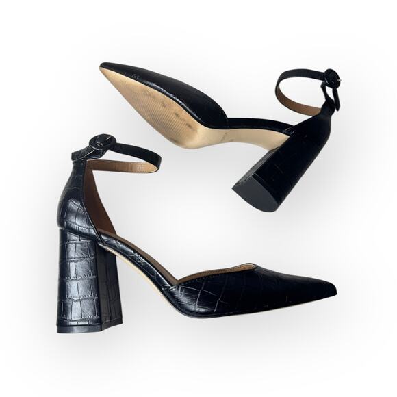 MARC FISHER Black Block Heels Leather Magie 6.5 Ankle Strap Animal Print Party - Picture 7 of 8